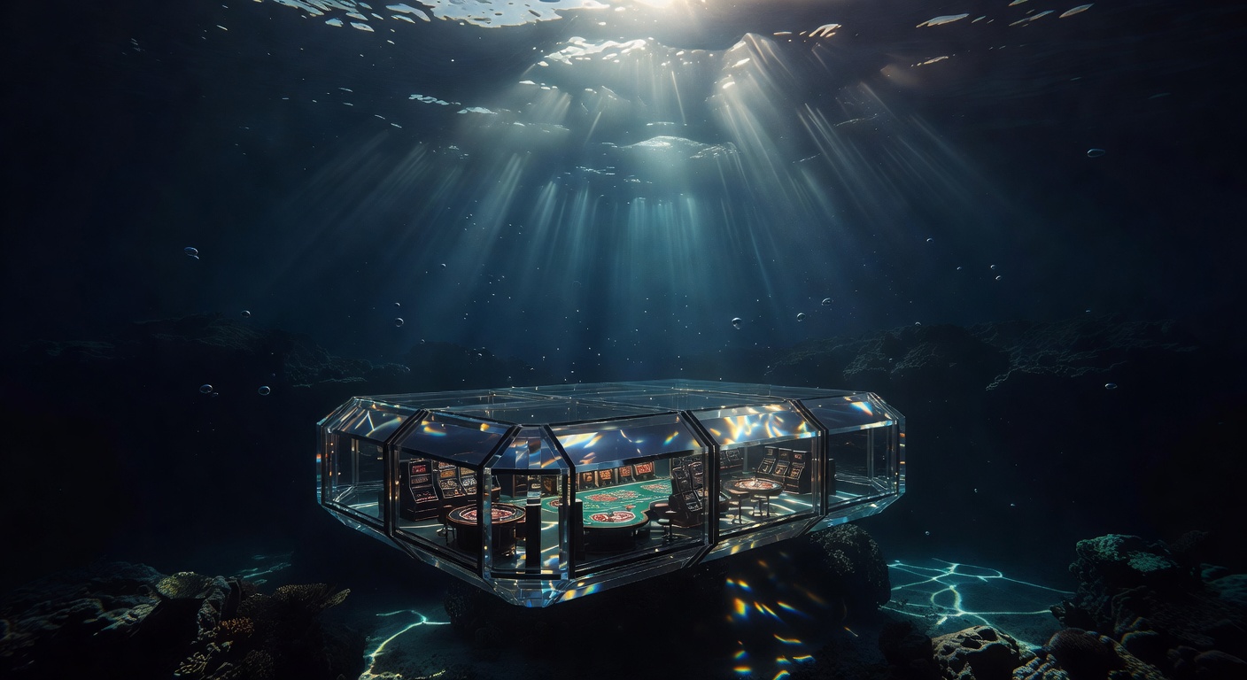 Deep sea ocean background with light rays piercing through water